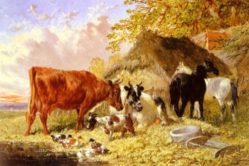 ジョン・フレデリック・ヘリング・ジュニア Painting - 馬 牛 アヒル ヤギ 農家のそば ジョン・フレデリック・ヘリング・ジュニアの馬